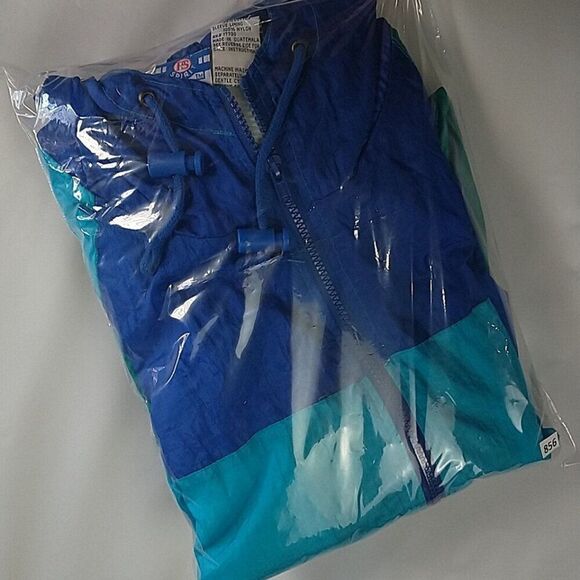 Pro Spirit Size L Color Block Windbreaker Hooded Sporty Jacket Retro Full Zip - Picture 14 of 14